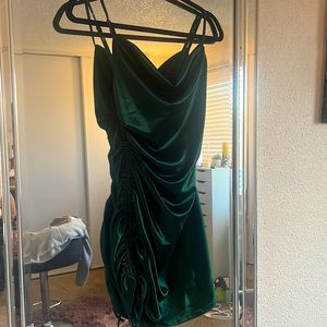 Emerald green satin dress
